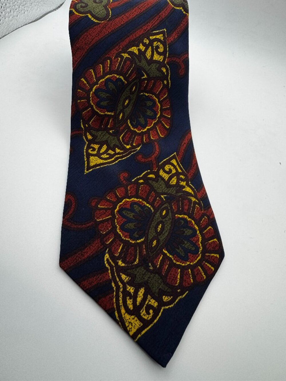 Vintage Borsalino Italy Silk Tie Baroque Paisley Medallion Navy Crimson Gold 3.7